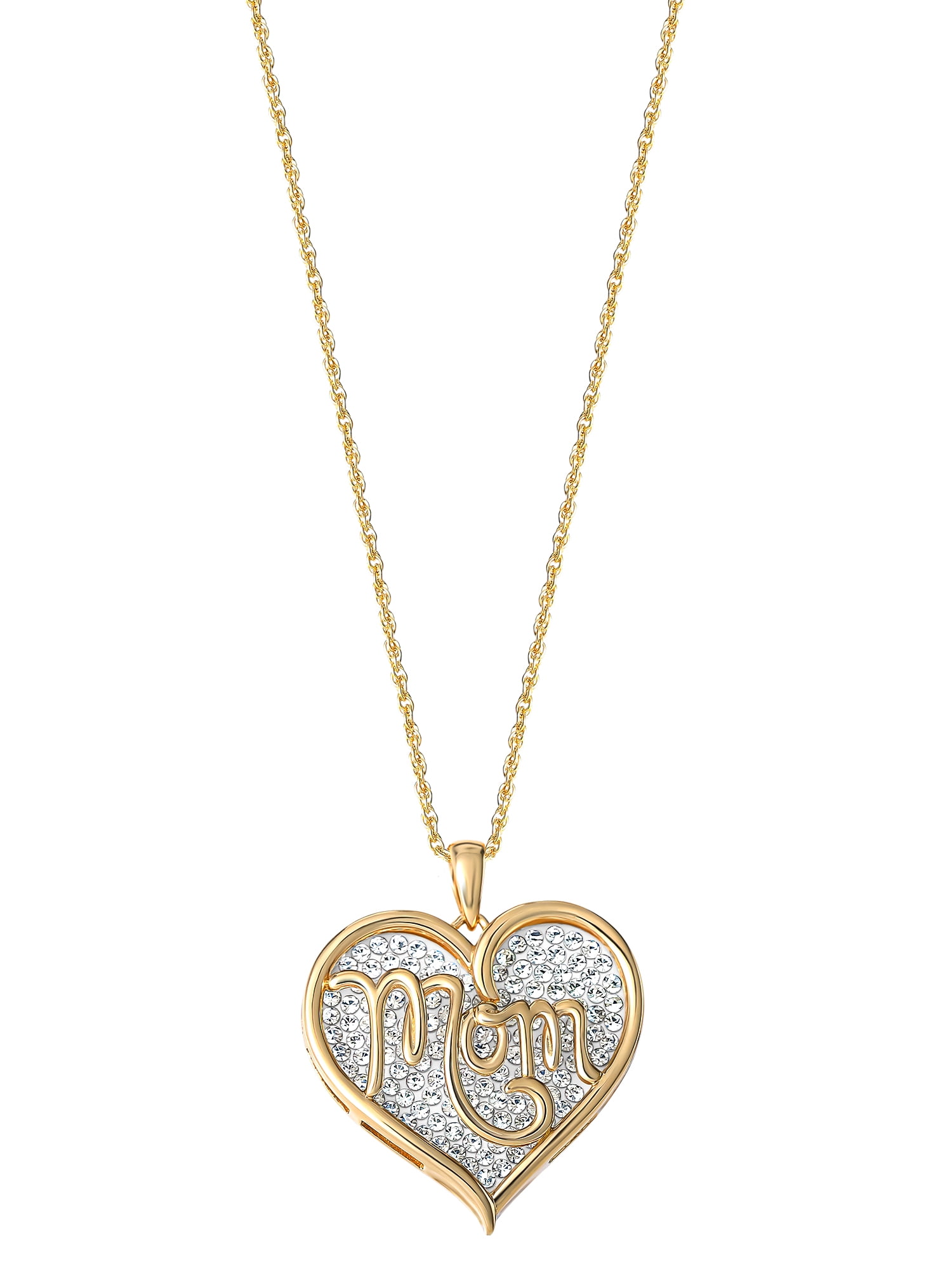 Brilliance Women's Sterling Silver Gold-Plated Crystal "Mom" Pendant with 18" Chain