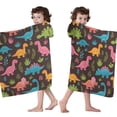 thumbnail image 4 of DarkBrown Cartoon Dinosaurs Colorful Plants Pattern Hooded Bath Towel，60"x35" for Ages 3 To 12 Kids, Quick Dry Lightweight Soft Microfiber Hood Beach Towel Cover Up for Kids, 4 of 7