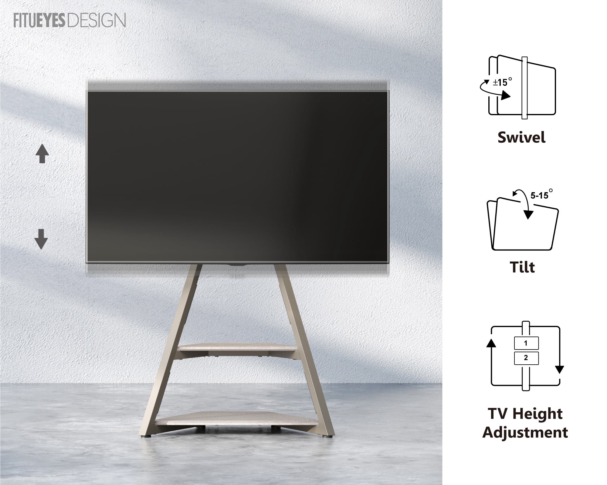 FITUEYES Modern Floor TV Stand Mini Corner Entertainment Center for TVs up to 65”,Khaki