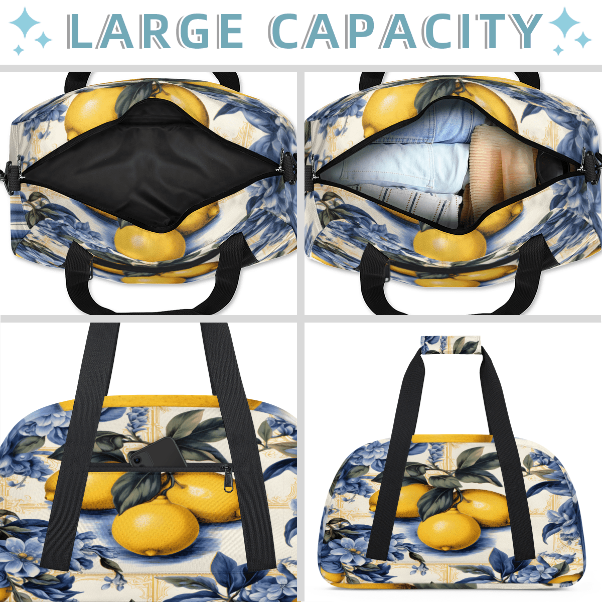 Herdesigns Lemon Sports Duffle Bag for Women & Men, Vintage Lemon Gym Bag Dance Bag Overnight Bag Carry On Weekender Travel Bag