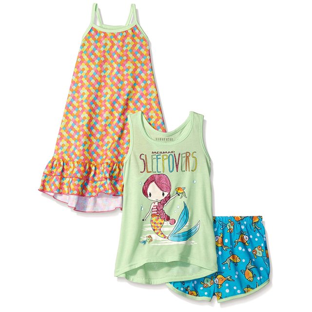 Komar Kids Ensemble de Pyjama pour Filles, Chemise de Nuit et Shorts