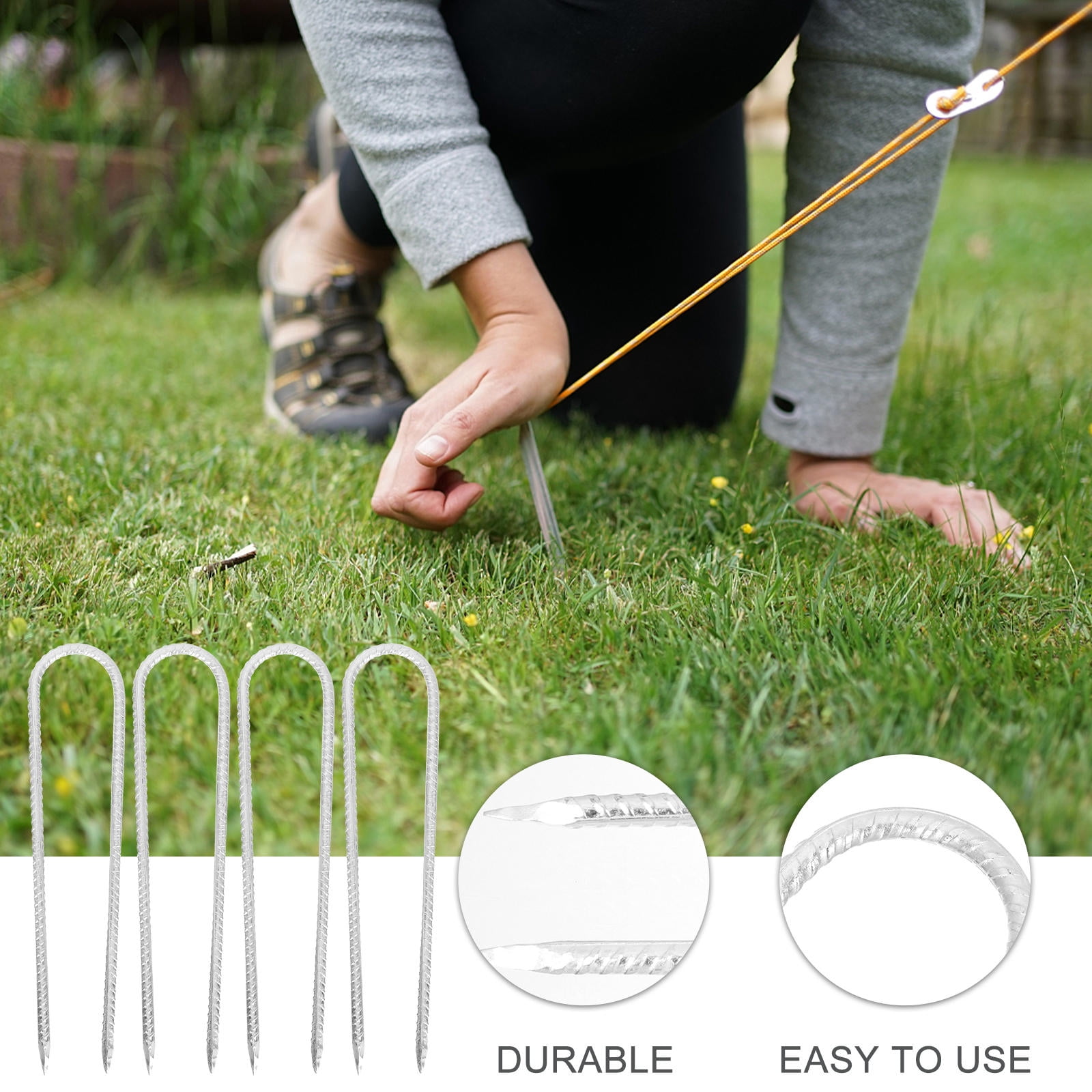 Soimiss Tent Nail U-Shaped Stakes Silver Galvanized Steel 4Pcs