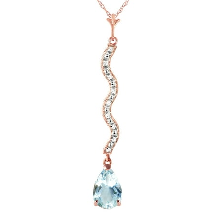 Galaxy Gold 14K Solid Gold 1.79 Carat Natural Diamond & Aquamarine Pear Drop Necklace for Women - Rose Gold Fine Jewelry