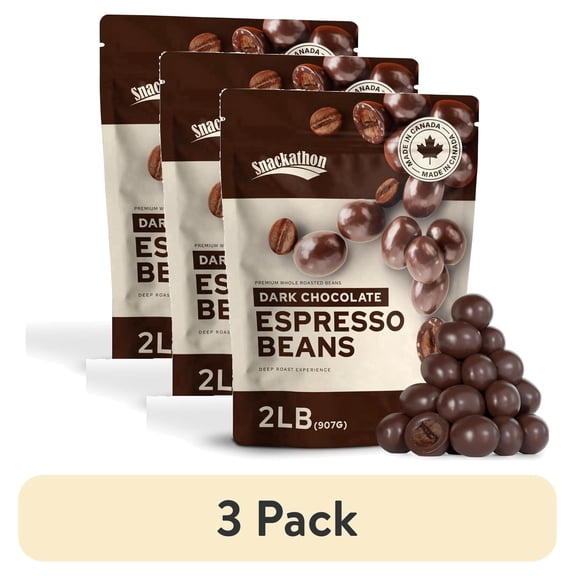 (3 pack) Snackathon Dark Chocolate Covered Espresso Beans, 2 LB Resealable Bag, Rich & Bold Gourmet Candy Snack for Coffee Lovers