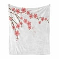 thumbnail image 1 of Floral Soft Flannel Fleece Blanket, Cherry Blossom April Springtime Romantic Feminine Illustration Artwork Soft Colors, Cozy Plush for Indoor and Outdoor Use, 70" x 90", Pink Green, by Ambesonne, 1 of 6