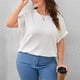 thumbnail image 2 of Top de verano para mujer, Top acanalado de manga corta con cuello redondo holgado de talla grande para mujer, 2 of 8