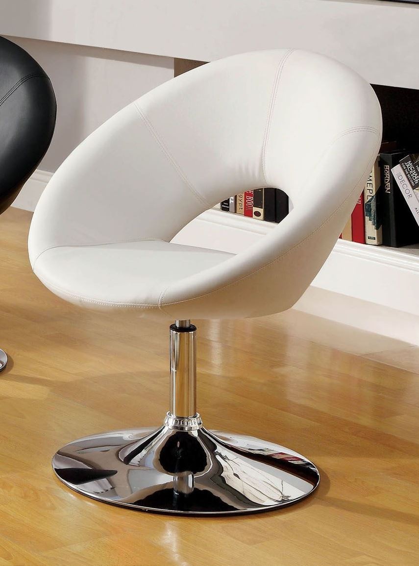 Leatherette Upholstered Contemporary Swivel Accent Chair With Metal