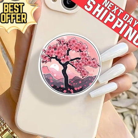 Japanese Cherry Blossom Griptok, Sakura Tree Phone Grip, Aesthetic Pink Landscape Phone Stand, Oriental Floral Accessory, Gift for Her