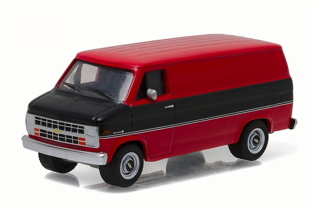 1986 Chevy G20 Van, Black & Red Greenlight 29850C 1/64 Scale