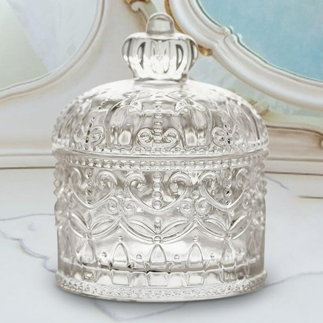 Tarro de cristal con forma de corona, contenedores de almacenamiento de vidrio, decoración, tarro organizador, accesorios de baño para dulces, CUTICAT Estuche organizador de joyas