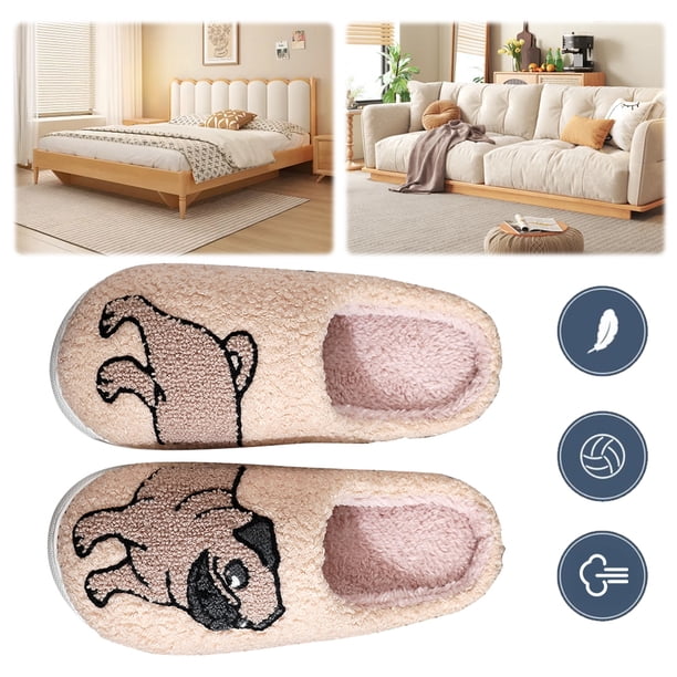 Perro Peludas Con Punta Cerrada Felpa Pug Dibujos Animados para Hombres Y Mujeres