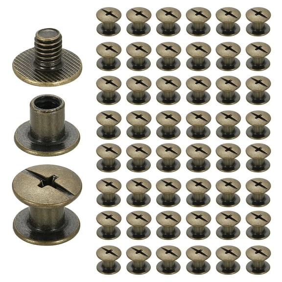 Uxcell 50set Chicago Screw M5 x 5mm 7mm Length Metal Phillips Nail Rivet Stud Screw Bolts Rivets Binding Post Screw for DIY Leather Belt Bag Craft Bookbinding, Bronze