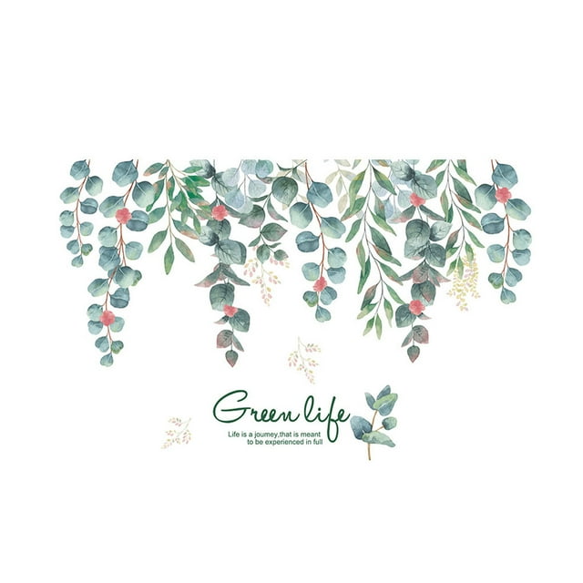 Billuyoard Pegatinas de pared de hojas verdes, calcomanía de rama de árbol DIY, artesanías de oficina, póster de impresión de plantas para dormitorio y Decoración del hogar Billuyoard HA077566-00B