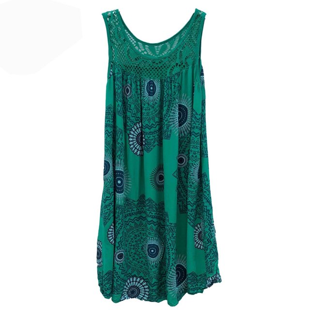 Women's Lace Stitching Printing Sleeveless Large Dress 13 Color 8 Size