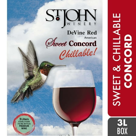 St. John Winery Sweet Concord Red Wine, 12.5% ABV, Arkansas, 3L Bag In Box=20 Servings of 150ml