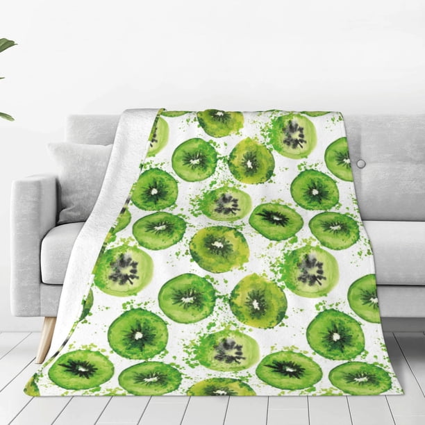 Fotbe Green Kiwi Manta de Franela Acolchonada con Estampado, Súper Suave y Esponjosa, Extra Grande para Sofá, Cama, Uso Todo el Año-60"x50"