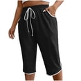 thumbnail image 2 of Cyglowse Plus Size Capris Sweats Womens Petite Wide Leg Pedal Pushers Pull on Athletic Yoga Crop Pants Lady Stretch Skimmer w/Pocket Black XL, 2 of 7