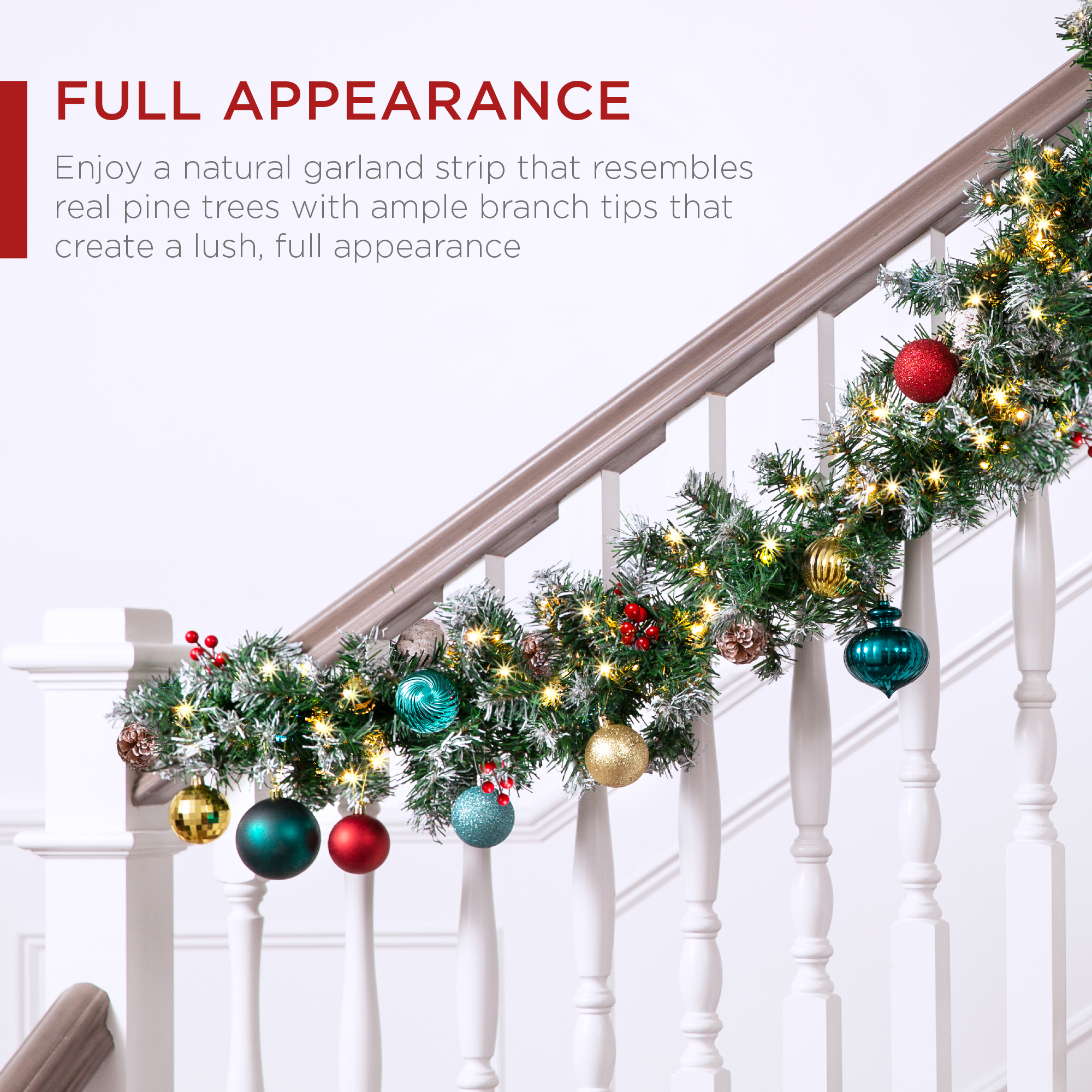 Best Choice Products 9ft Pre-Lit Pre-Decorated Garland w/ PVC Branch Tips, 50 Lights, Pine Cones, Berries - Semi-Flocked - image 3 of 8