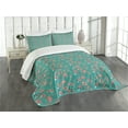 thumbnail image 3 of Ambesonne Turquoise Quilted Bedspread Set 3 Pcs, Circular Elements, King Size, Teal Coral, 3 of 5