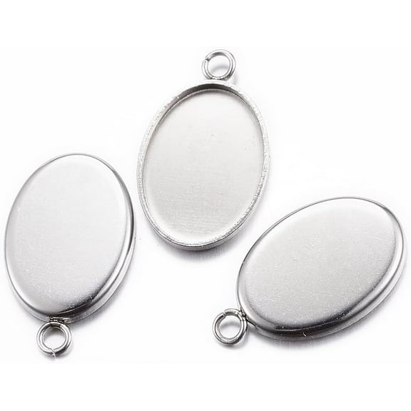 10Pcs Oval 304 Stainless Steel Pendant Cabochon Settings Stainless Steel Color Photo Charms Cabochons Bezel Pendant Blanks for Photo Pendant Jewelry Making DIY Findings 22x14x1mm
