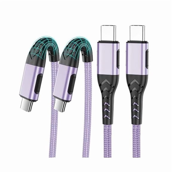 USB C to USB C Cable, 2Pack 100W 6ft USB C Charger Cable Fast Charging for Android/Phone/Pad, Type C to Type C Charger Braided USB Cable Compatible with Phone 16/15 Pro Plus Max Purple