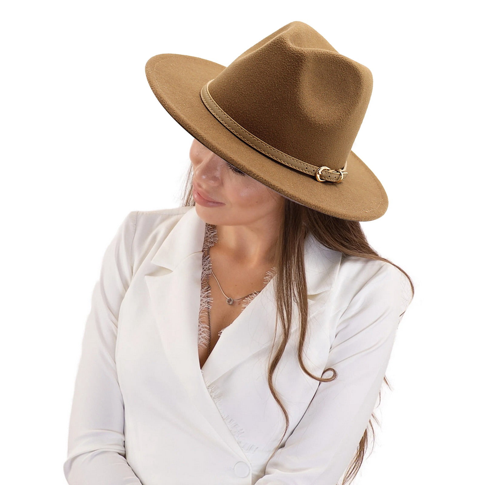 2586 Retro Vintage Cowgirl Hat For Women Wide Brim Buckle Belt Classic Western Classic Western Felt Cowboy Cowgirl Hat for Women Men Wide  main image 2