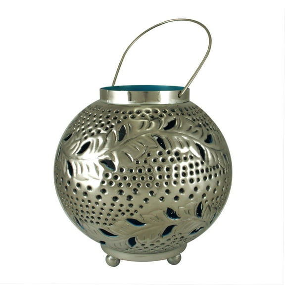 8" Tropicalia Silver and Blue Cut-Out Floral Votive Candle Holder