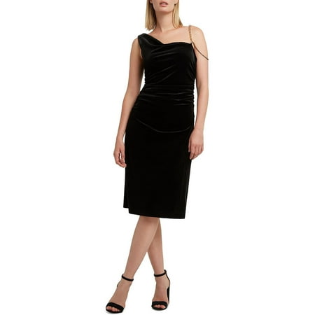 H Halston Womens Velvet One Shoulder Cocktail and Party Dress