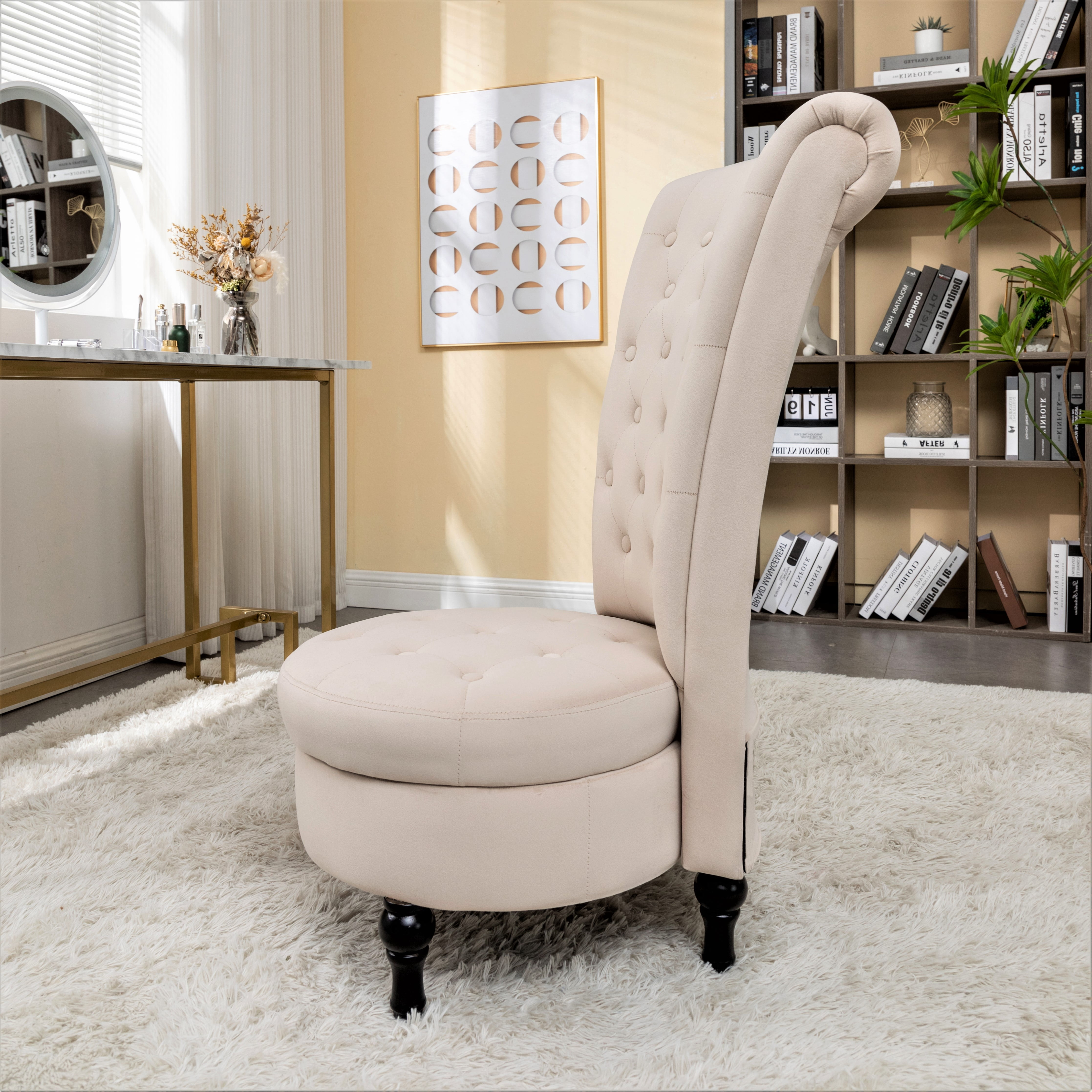US Pride Furniture Gosser 20" Wide Velvet High Back Vanity Chair, Ivory