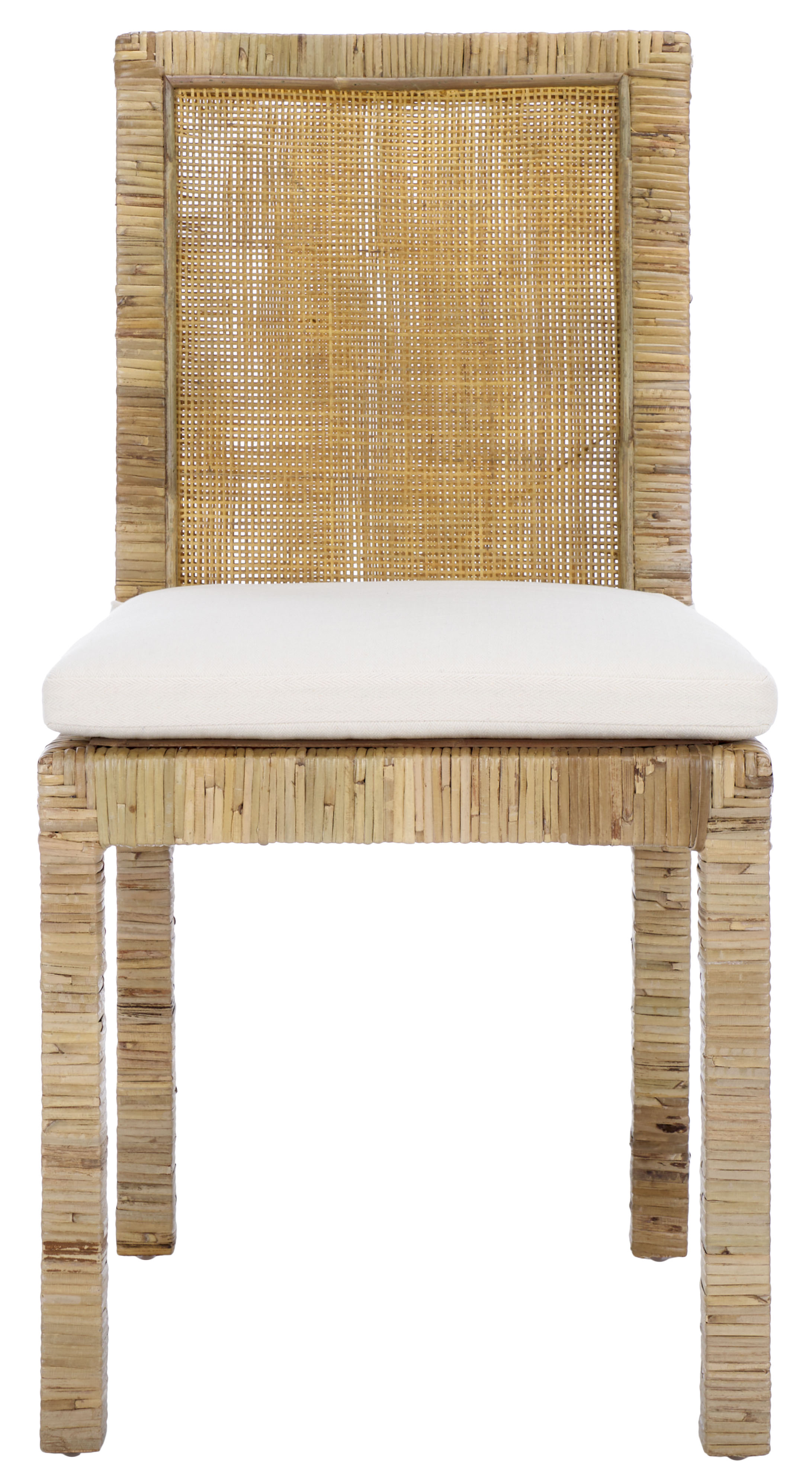 Safavieh Tojo Cane Coastal Rattan and Wood Dining Side Chairs, White/ Gray (Set of 2)
