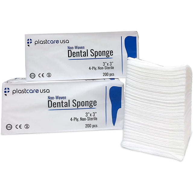 PlastCare USA 400ct 4x4 Non-Woven Sponges – 4-Ply, Non-Sterile Cotton Dental Gauze Pads