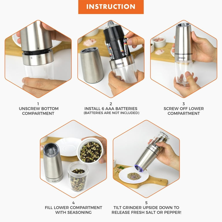 Gravity Electric Salt and Pepper Grinder Set, Automatic Pepper and Salt Mill Grinder,Battery-Operated with Adjustable Coarseness, Premium Stainless