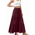 thumbnail image 2 of Women's Spliced Pleated Midi Pockets or Skirt for Casual Wine Red S, 2 of 7