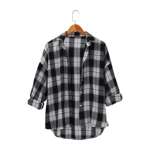 Delayuji Women's Button Down Shirt Plaid Checkered Shirt Retro Style Loose Long Sleeved Shirt Spring Outfit