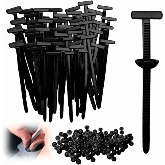 Heavy Duty Nylon Zip Ties with Pin & Button, UV Resistant T-Style Cable Buckles for Automotive Repair, Bumper, Fender & Engine Cover Fasteners