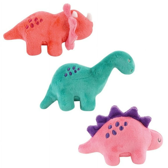 Luvable Friends Dog Squeaky Plush Dog Mini Toy Set, Pink Dinosaurs, One Size