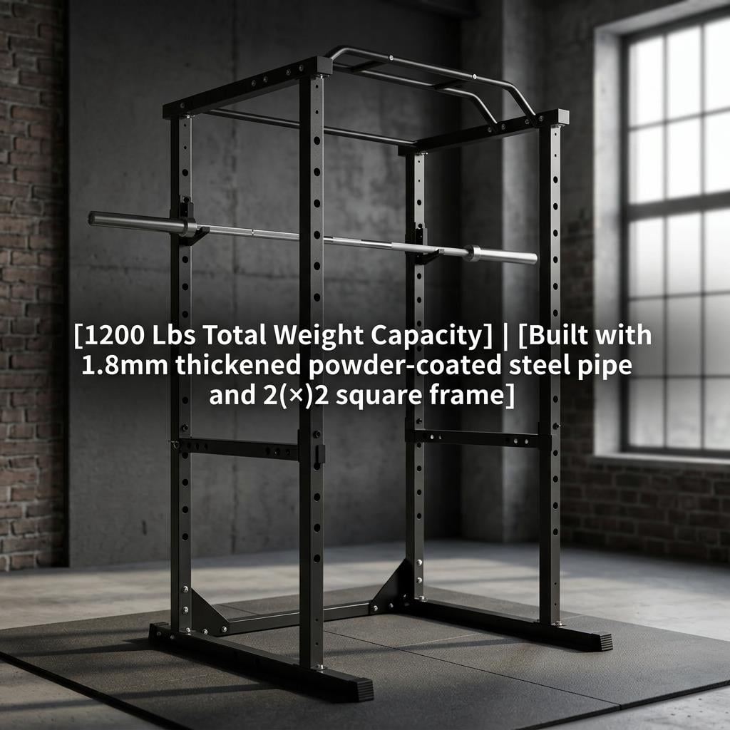 Tanfengu ﻿ 1200 lbs 81.5" Black Steel Power Cage Squat Rack, Heavy-Duty 1.8mm Steel with Multi-Grip Pull-Up Bar, Adjustable Safety Bars & J-Hooks for Home Gym Strength Training