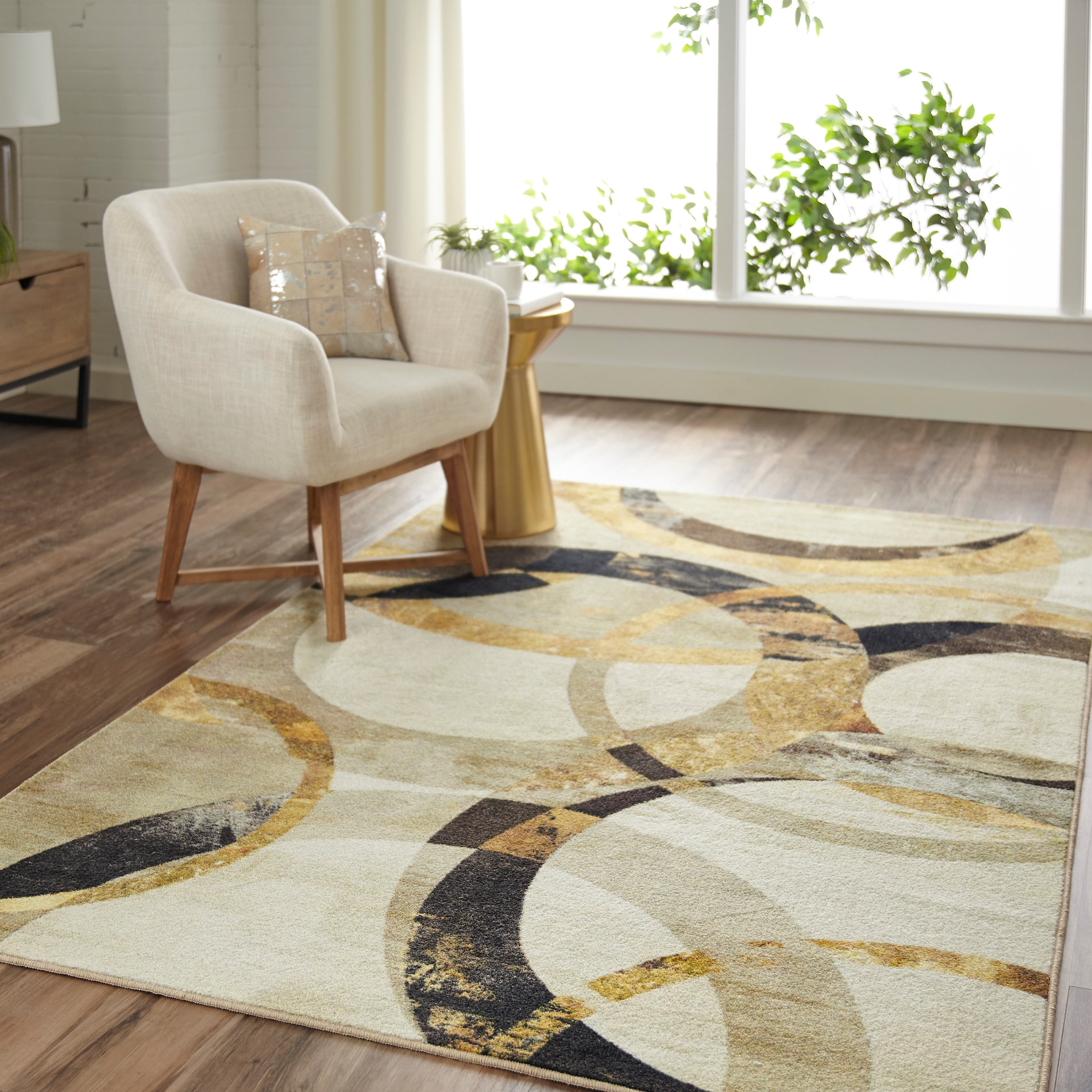 Mohawk Home Prismatic Mirrored Rings, Grey And Gold Area Rugs