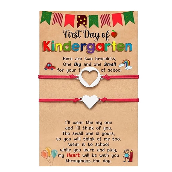 Mommy & Me Heart Bracelet Set with First Day of Kindergarten Card | 2PCS Matching Bracelets for Mom & Daughter, Back to School Gift for Kids