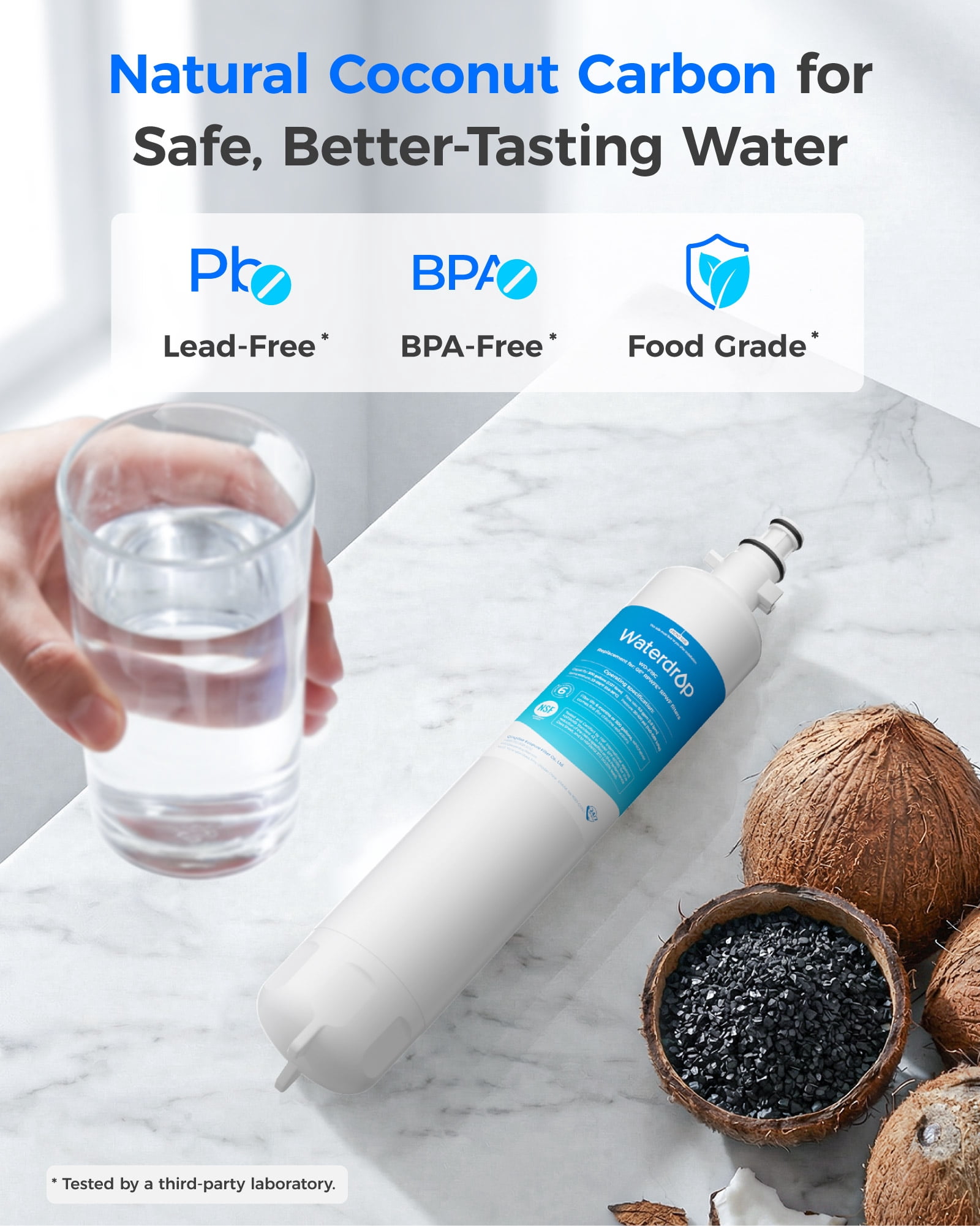 Waterdrop Replacement for GE® RPWFE®, RPWF (Built-in CHIP) Refrigerator Water Filter, Compatible with GFE28GYNFS, GFE28GELDS, PFE28KELDS, PFE28KYNFS, GFD28GELDS, PWE23KELDS, PWE23KMKES, 3 Filters