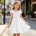 thumbnail image 5 of ZOYOEN Girls Swing Dress- Cute Ruffle Short Sleeve Summer Square Neck Kids Casual Dress White Size 5, 5 of 8