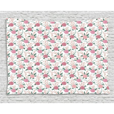 Organic Bouquet Roses Peach One Floral Tapestry, Soft Toned Carnation Leaves Romantic Botanical Bouquets Blooms, Wall Hanging for Bedroom Living Room Dorm Decor, 60W X 40L Inches, Jade Green Dried Rose Peach, by Ambesonne ()