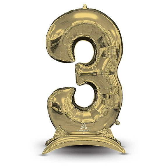 53 inch Stand-Up Numberz 3 - White Gold (Air-Fill Only) Foil Mylar Balloon - Party Supplies Decorations