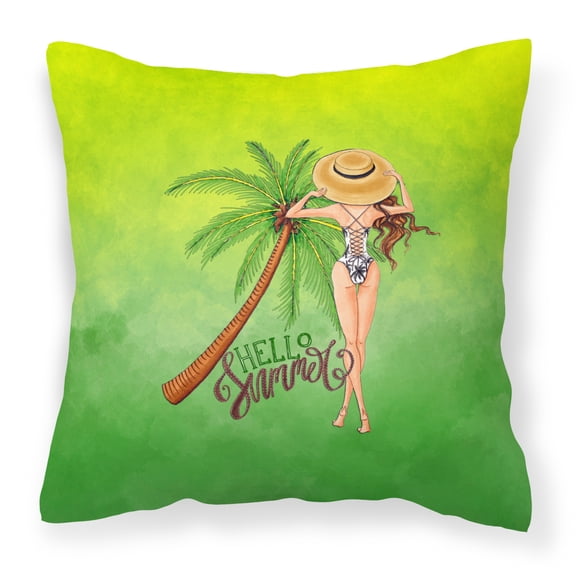 Carolines Treasures BB7452PW1414 Hello Summer Lady in Swimsuit Fabric Decorative Pillow  14Hx14W multicolor