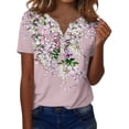 thumbnail image 2 of IYYVV Short Sleeve T Shirt for Women Summer Top 2026 Plus Size Casual Button V-Neck Loose Fit T Shirt Floral Graphic Shirt Pink S, 2 of 6