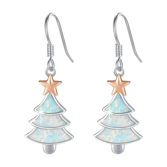 Cuoka Christmas Dangle Drop Earrings Sterling Silver Opal Earrings for Women Opal Jewelry Christmas Xmas Gifts for Sensitive Ears