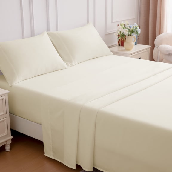 SLEEP ZONE 85gsm Bed Sheet Set, Microfiber Wrinkle-free Bedding set with 14" Pocket Beige, Queen