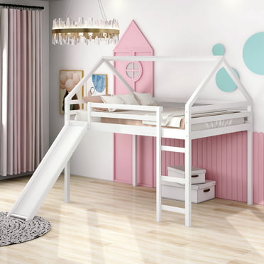Kumji Twin Size Loft Bed with Desk, Storage, and Safety Guardrails ...