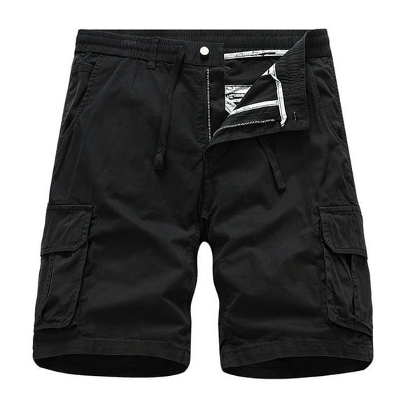 Gubotare Mens Summer Fashion Casual Loose Multi Pocket Solid Color Overalls Casual Shorts Baseball Shorts for Men (Black, M)