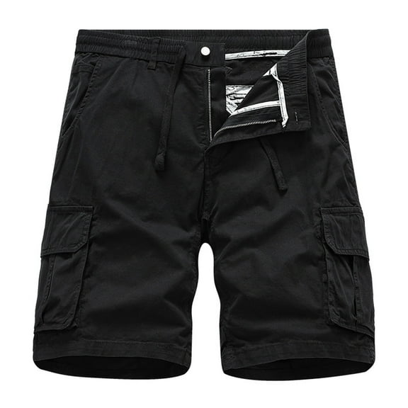 Ramiter Men'S Shorts Men's Sports Casual Cargo Shorts Drawstring Loose Elastic High Waist Short Pants with Pockets Black,3XL